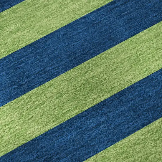 Navy Blue And Green Striped Washable Area Rug With UV Protection Photo 3