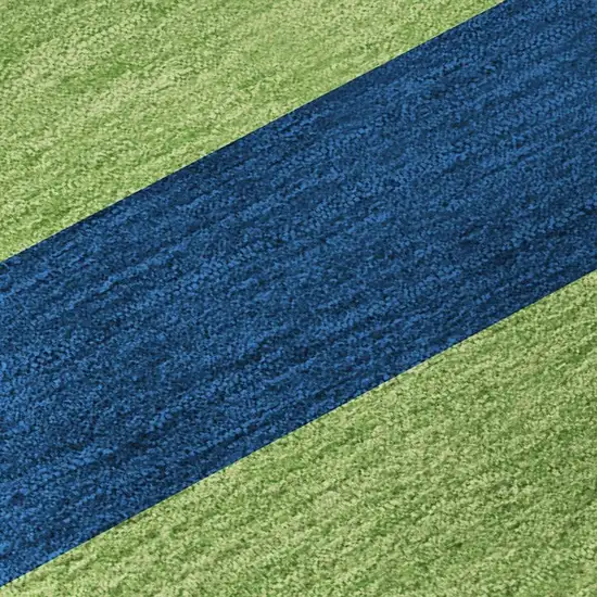 Navy Blue And Green Striped Washable Area Rug With UV Protection Photo 4