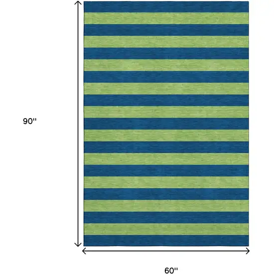 Navy Blue And Green Striped Washable Area Rug With UV Protection Photo 7