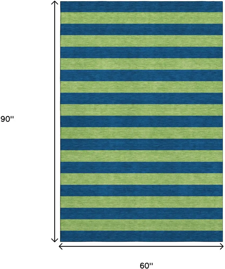 Navy Blue And Green Striped Washable Area Rug With UV Protection Photo 7