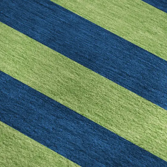 Navy Blue And Green Striped Washable Area Rug With UV Protection Photo 8
