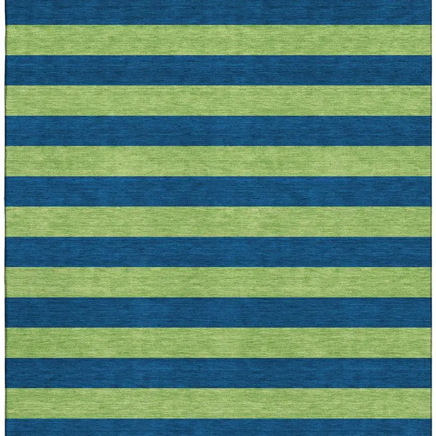 Navy Blue And Green Striped Washable Area Rug With UV Protection Photo 4