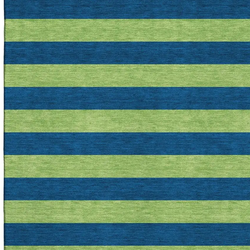 Navy Blue And Green Striped Washable Area Rug With UV Protection Photo 9