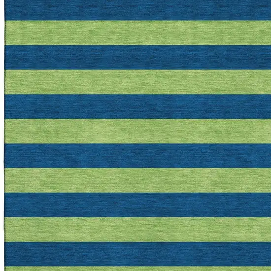Navy Blue And Green Striped Washable Area Rug With UV Protection Photo 9