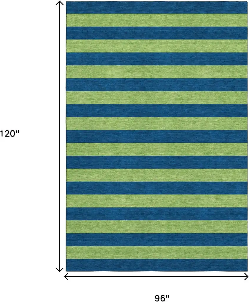 Navy Blue And Green Striped Washable Area Rug With UV Protection Photo 7