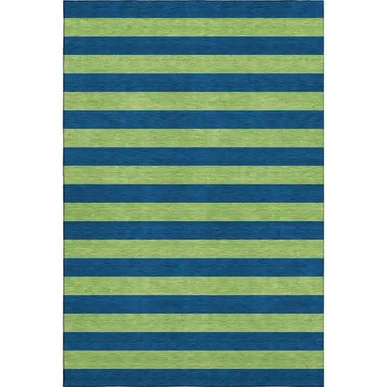 Navy Blue And Green Striped Washable Area Rug With UV Protection Photo 1