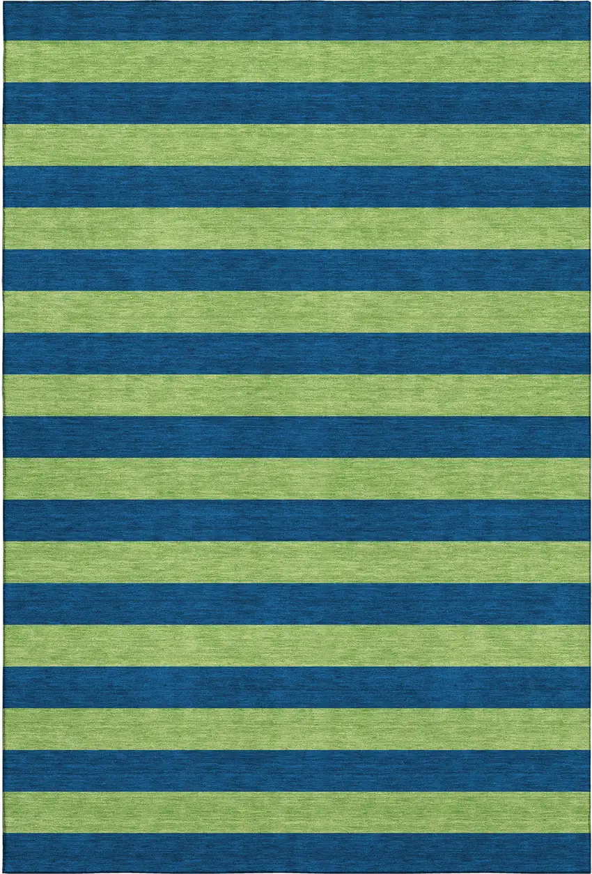 Navy Blue And Green Striped Washable Area Rug With UV Protection Photo 1