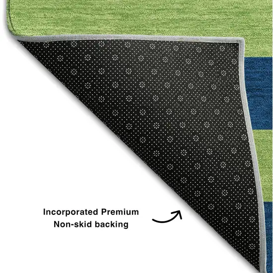 Navy Blue And Green Striped Washable Area Rug With UV Protection Photo 9