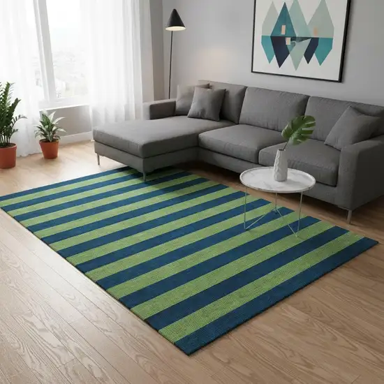Navy Blue And Green Striped Washable Area Rug With UV Protection Photo 2