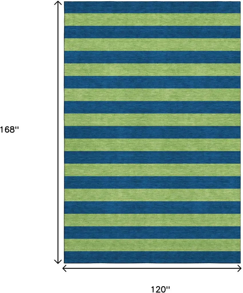 Navy Blue And Green Striped Washable Area Rug With UV Protection Photo 7
