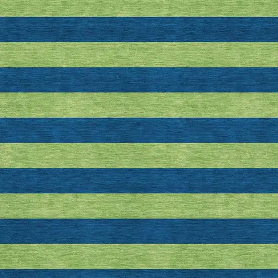 Navy Blue And Green Striped Washable Area Rug With UV Protection Photo 3