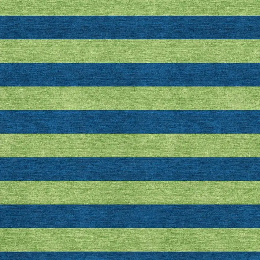 Navy Blue And Green Striped Washable Area Rug With UV Protection Photo 3
