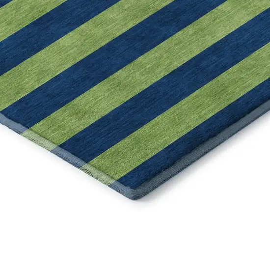 Navy Blue And Green Striped Washable Area Rug With UV Protection Photo 9