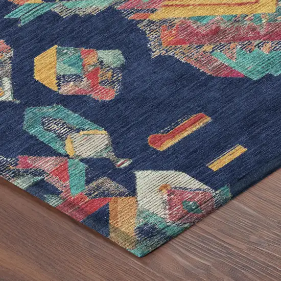 Navy Blue And Green Tribal Washable Indoor Outdoor Area Rug Photo 7