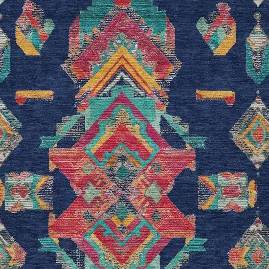 Navy Blue And Green Tribal Washable Indoor Outdoor Area Rug Photo 3