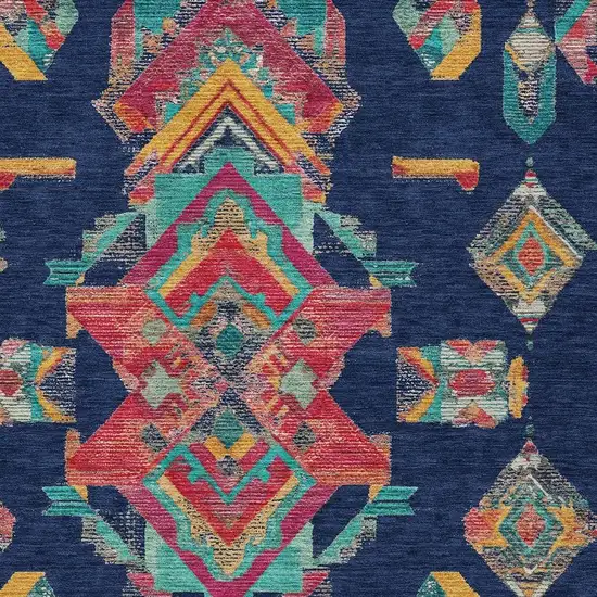 Navy Blue And Green Tribal Washable Indoor Outdoor Area Rug Photo 5