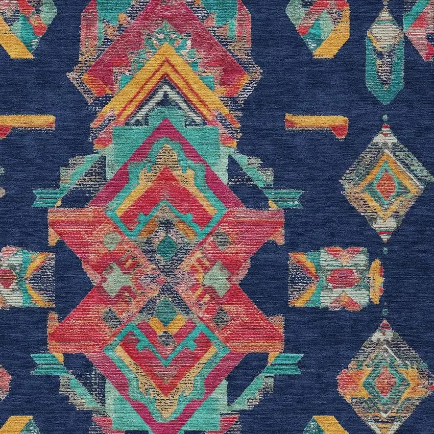 Navy Blue And Green Tribal Washable Indoor Outdoor Area Rug Photo 5