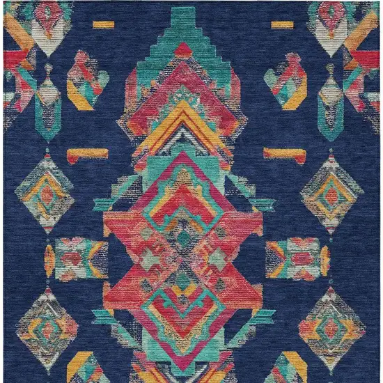 Navy Blue And Green Tribal Washable Indoor Outdoor Area Rug Photo 4