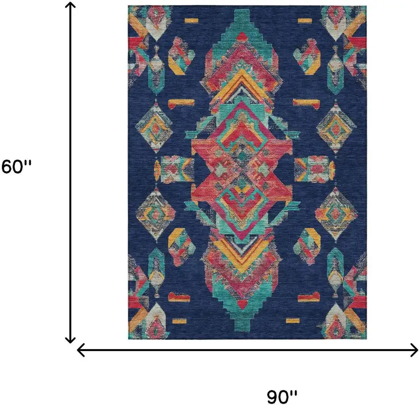 Navy Blue And Green Tribal Washable Indoor Outdoor Area Rug Photo 9