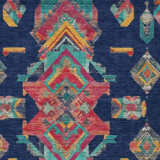 Navy Blue And Green Tribal Washable Indoor Outdoor Area Rug Photo 5