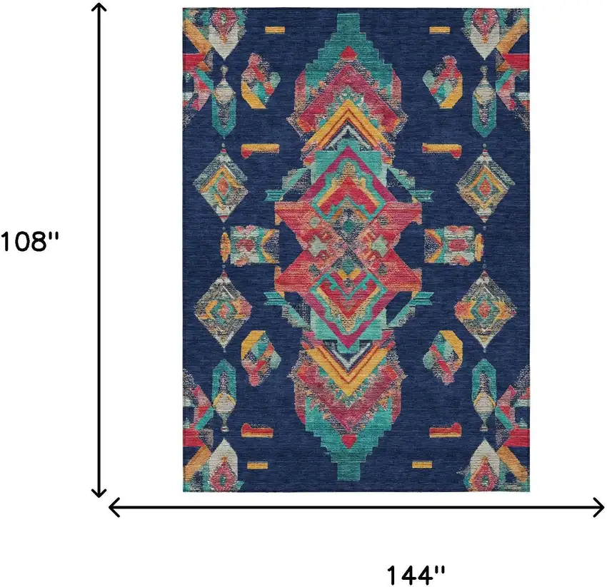 Navy Blue And Green Tribal Washable Indoor Outdoor Area Rug Photo 8