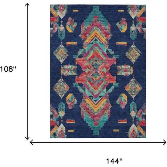 Navy Blue And Green Tribal Washable Indoor Outdoor Area Rug Photo 8