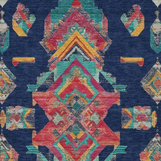 Navy Blue And Green Tribal Washable Indoor Outdoor Area Rug Photo 4