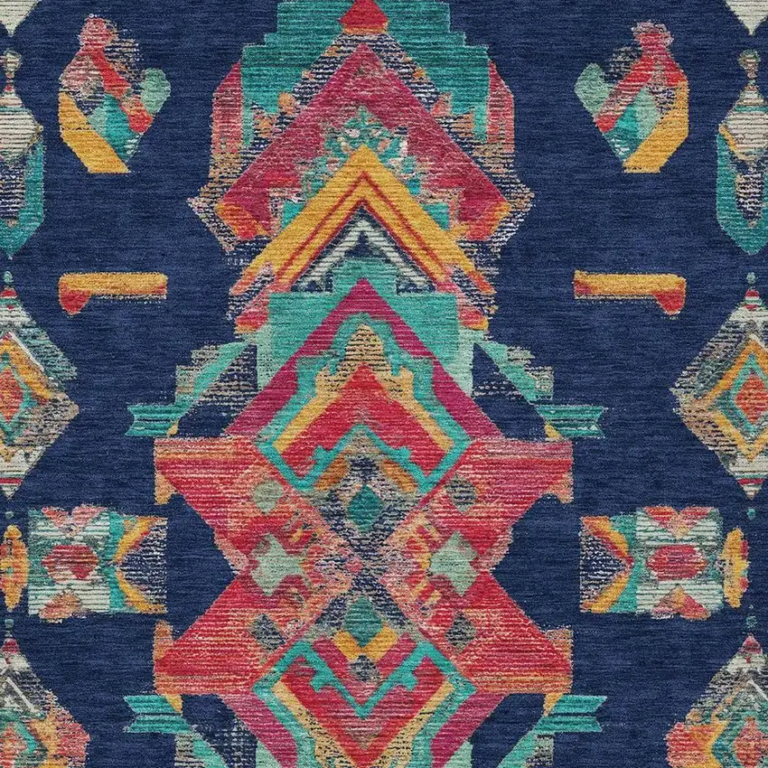 Navy Blue And Green Tribal Washable Indoor Outdoor Area Rug Photo 4