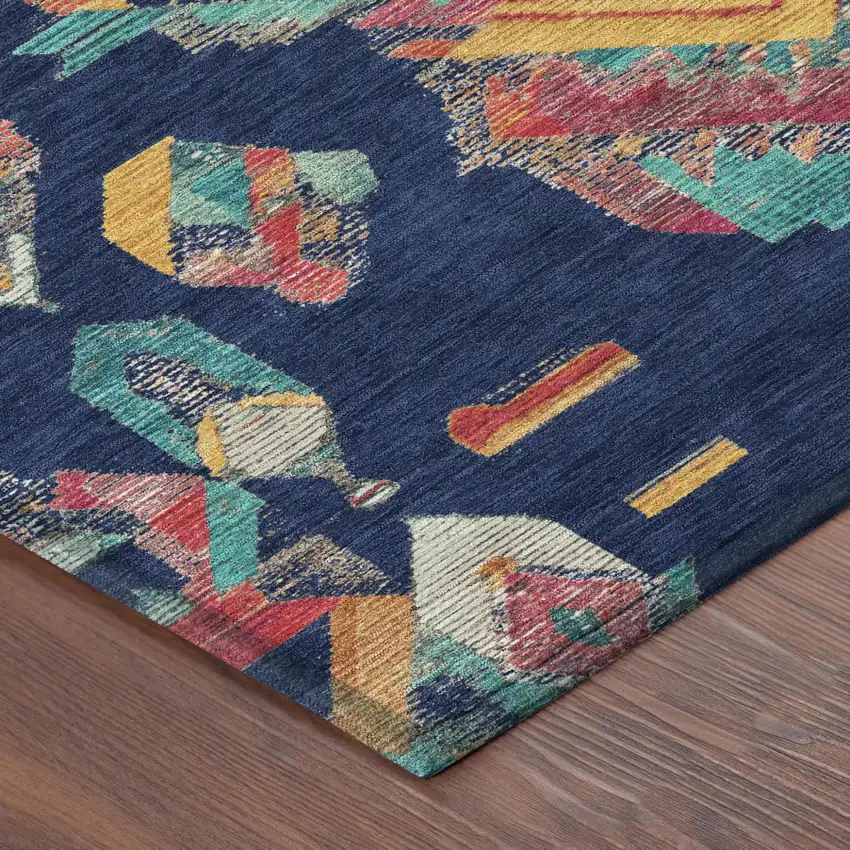Navy Blue And Green Tribal Washable Indoor Outdoor Area Rug Photo 6