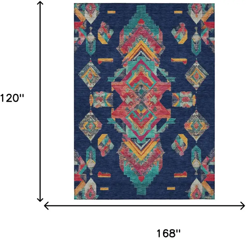 Navy Blue And Green Tribal Washable Indoor Outdoor Area Rug Photo 8