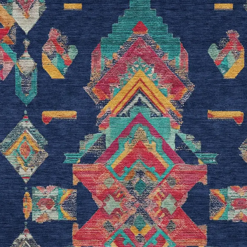 Navy Blue And Green Tribal Washable Indoor Outdoor Area Rug Photo 5