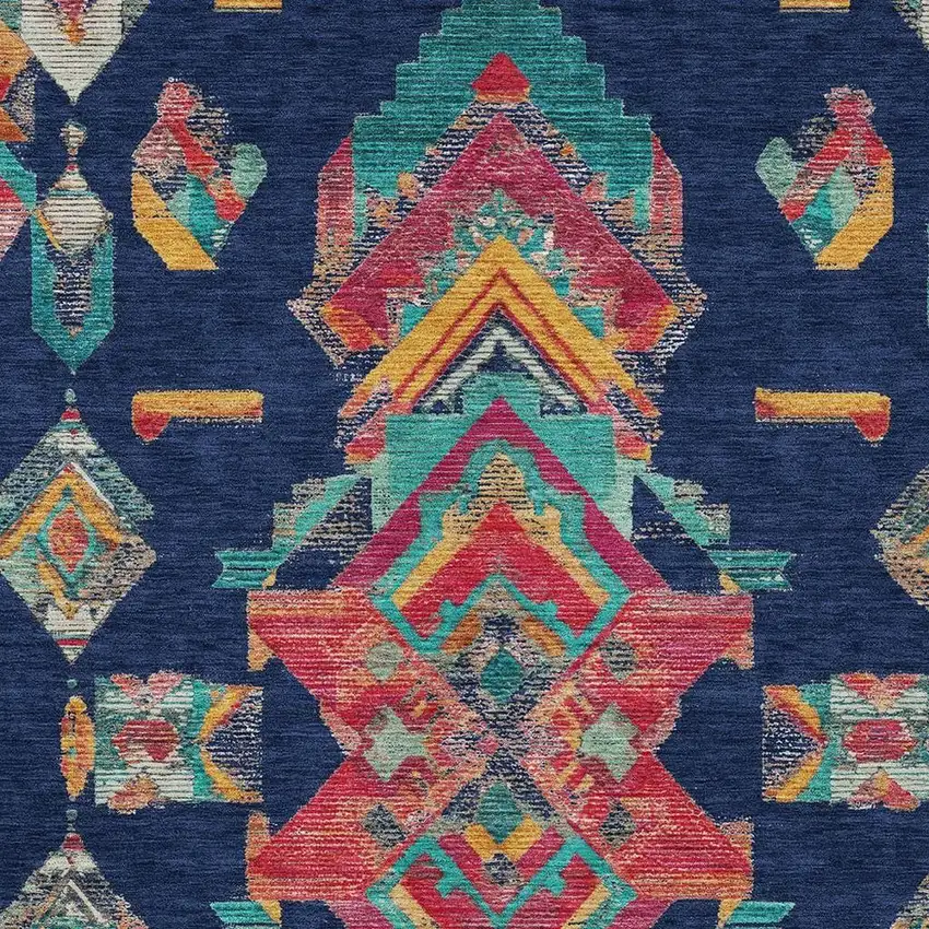 Navy Blue And Green Tribal Washable Indoor Outdoor Area Rug Photo 4
