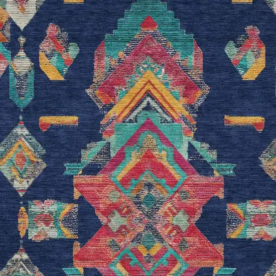 Navy Blue And Green Tribal Washable Indoor Outdoor Area Rug Photo 4