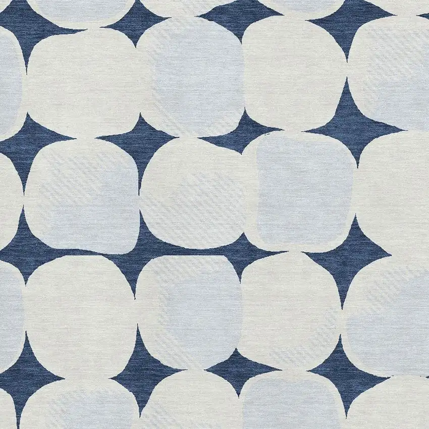 Navy Blue And Ivory Abstract Geometric Washable Area Rug With UV Protection Photo 3