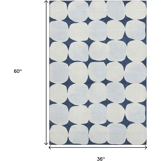 Navy Blue And Ivory Abstract Geometric Washable Area Rug With UV Protection Photo 3