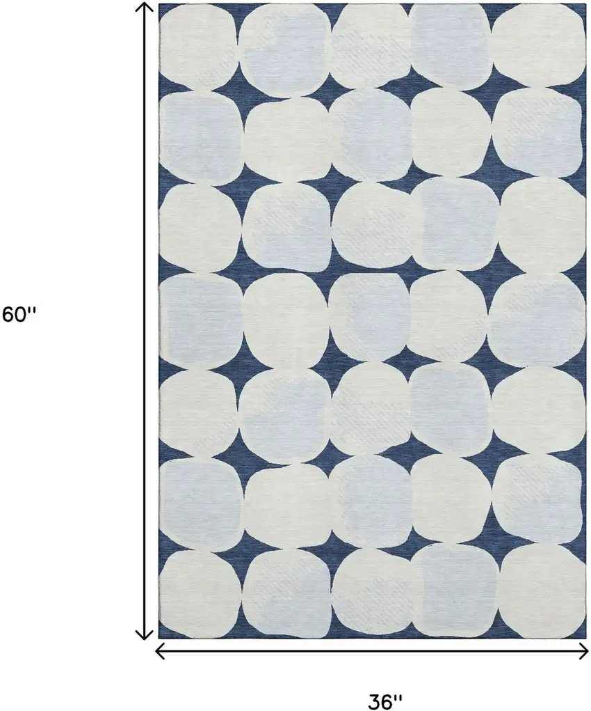 Navy Blue And Ivory Abstract Geometric Washable Area Rug With UV Protection Photo 3