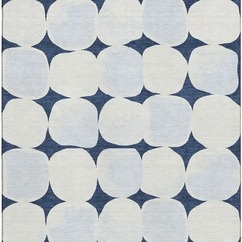 Navy Blue And Ivory Abstract Geometric Washable Area Rug With UV Protection Photo 4