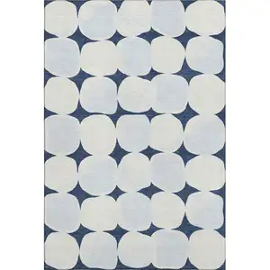 Photo of Navy Blue And Ivory Abstract Geometric Washable Area Rug With UV Protection