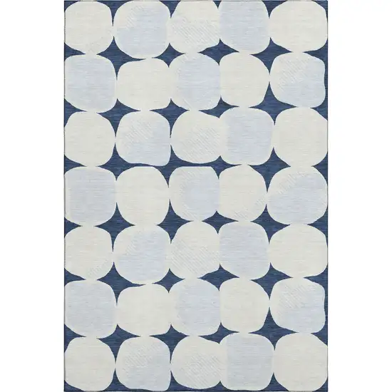 Navy Blue And Ivory Abstract Geometric Washable Area Rug With UV Protection Photo 1