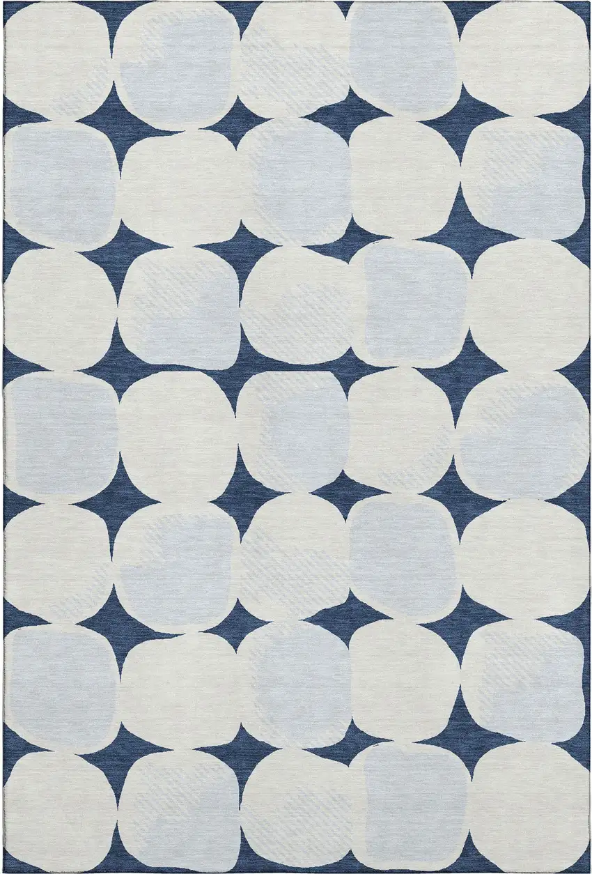 Navy Blue And Ivory Abstract Geometric Washable Area Rug With UV Protection Photo 1