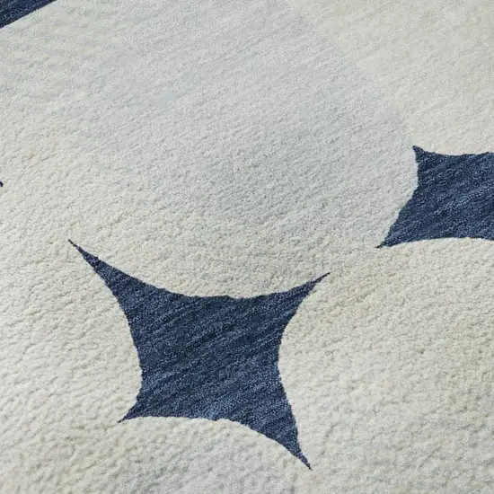 Navy Blue And Ivory Abstract Geometric Washable Area Rug With UV Protection Photo 7