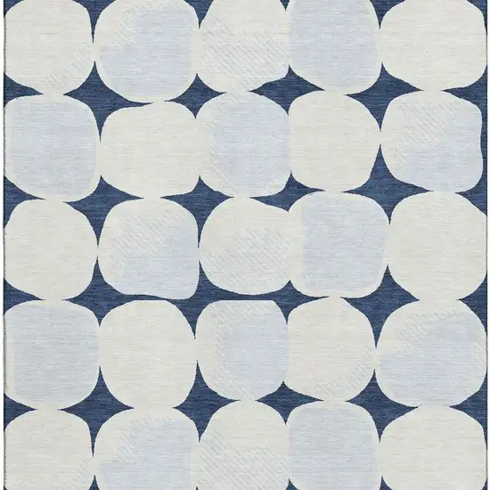 Navy Blue And Ivory Abstract Geometric Washable Area Rug With UV Protection Photo 3