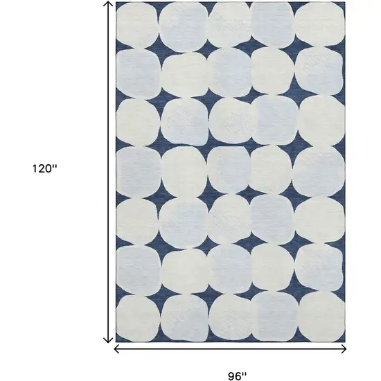 Navy Blue And Ivory Abstract Geometric Washable Area Rug With UV Protection Photo 8
