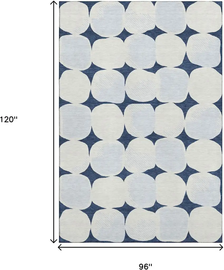 Navy Blue And Ivory Abstract Geometric Washable Area Rug With UV Protection Photo 8