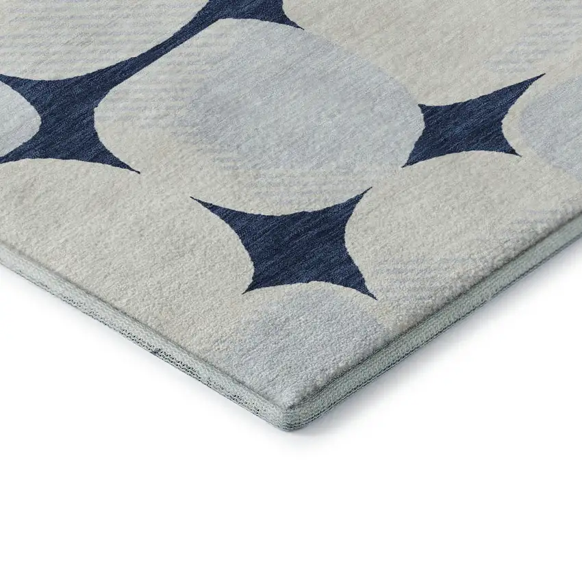 Navy Blue And Ivory Abstract Geometric Washable Area Rug With UV Protection Photo 7