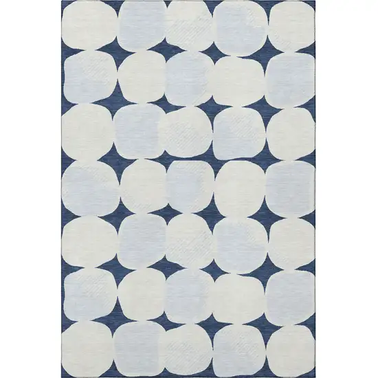 Navy Blue And Ivory Abstract Geometric Washable Area Rug With UV Protection Photo 3