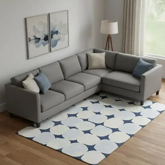 Navy Blue And Ivory Abstract Geometric Washable Area Rug With UV Protection Photo 1