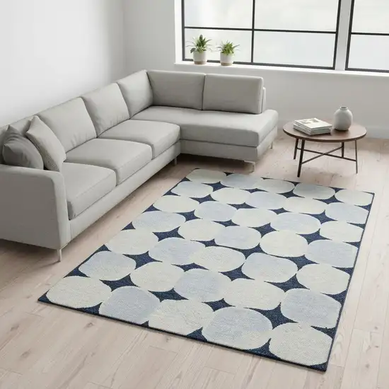 Navy Blue And Ivory Abstract Geometric Washable Area Rug With UV Protection Photo 2