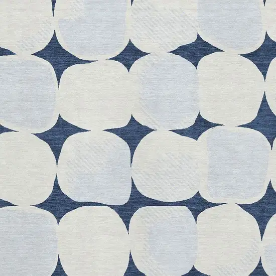 Navy Blue And Ivory Abstract Geometric Washable Area Rug With UV Protection Photo 3