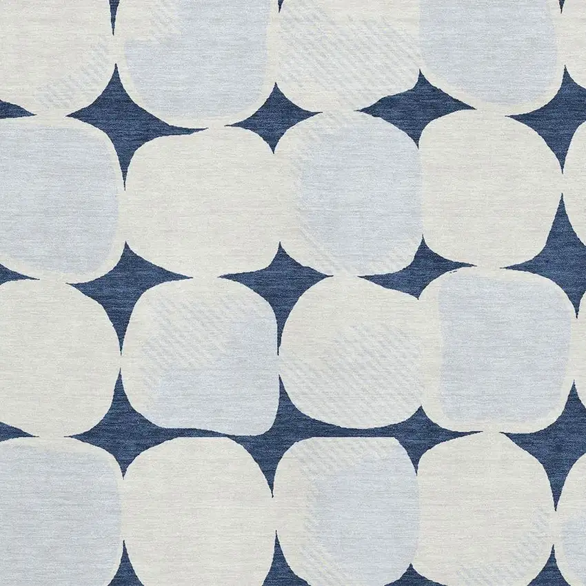 Navy Blue And Ivory Abstract Geometric Washable Area Rug With UV Protection Photo 3